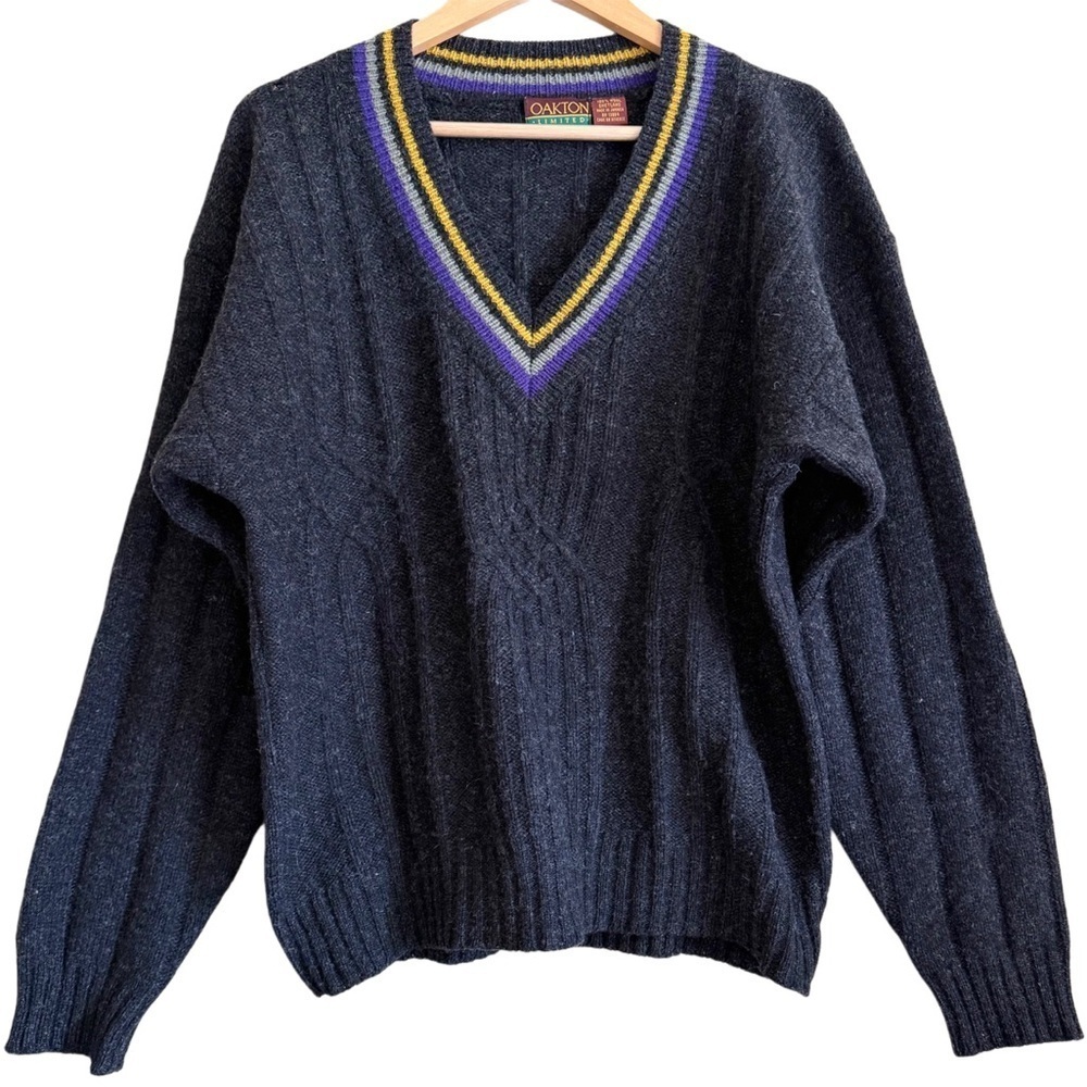 OAKTON Vintage Shetland Wool Preppy Tennis Varsity Pullover Sweater Sz M Unisex